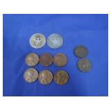 2 Barber Silver Quarters,Wheat&Indian Head Pennies
