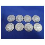 8 Washington Silver Quarters-90%