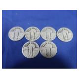 6 Standing Liberty Silver Quarters