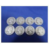 8 Washington Silver Quarters-90%