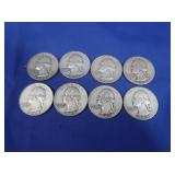 8 Washington Silver Quarters-90%