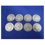 8 Washington Silver Quarters-90%