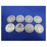 8 Washington Silver Quarters-90%