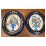 Pair of floral reverse paintings on glass in