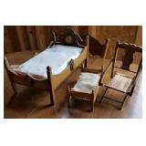 Two vintage doll beds and folding chair
