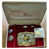 Belt buckle, cuff links, coins etc