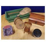 Primitive finds-sm cedar box, yarn puller, etc