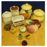 Canisters, Pitcher, Glass fruit, etc
