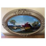 Reverse painting on bowed glass - cottage &