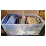 Large clear tub of fabrics including nice clean