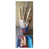 Wallpaper and bags, in a tin