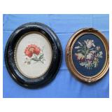 Framed floral embroidery & needlepoint