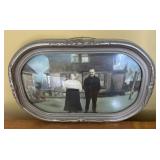 Painted photograph of couple & farmhouse in bowed