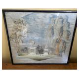 Embroidered silk Memento Mori - obituary for John