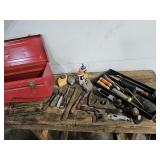 Toolbox with contents, chalk lines, block plane,