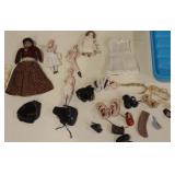 Vintage dolls and shoes, parts