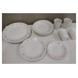 25 PCs. of Corelle ware dishes , bottom shelf of