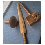 Wooden mallet, darner, & wooden tool??