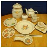 Corelle Coordinates dishes, etc- top shelf, left