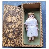 Beautiful bisque doll w/Flemish art box
