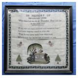 Cross stitch Mary Kinder memorial approx 23"x23"