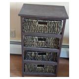 Wicker and wood 4 drawer stand