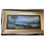 Reverse painting & abalone(?) on glass - aqueduct