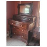 Flame mahogany 2/3 dresser w/mirror - base is