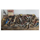 Box of tools pliers, tape measure, etc