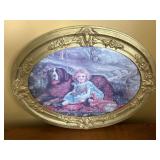 Victorian print of girl w/ St. Bernard & doll