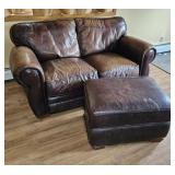 Leather loveseat and ottoman 62"w needs cleaning