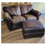 Leather loveseat and ottoman 62"w needs cleaning
