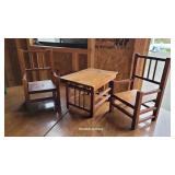 3pc old Adirondack style doll table & 2 chairs -