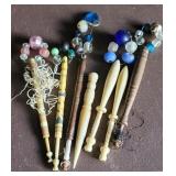 6 Bone lace making bobbins & Awl