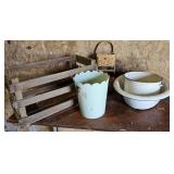 Enamelware, trash can,etc