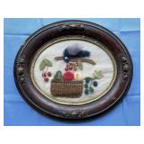 Bird & fruit basket needle felt approx 12"x14"