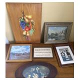 6 piece art - fruit on board, pastoral scenes,