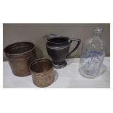 2 brass pots, water pitcher, chemung