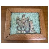 Antique framed appliqué w/ silver thread approx