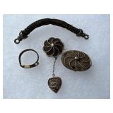 Human hair fob, brooches & ring