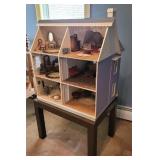 Large dollhouse with great furnishings & table