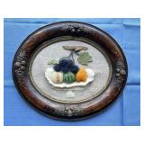 Wool fruit basket in great old frame approx