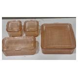 4 pcs - pink depression refrigerator dishes ,