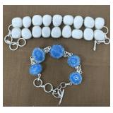2- .925 Signed Bracelets White And Blue Stones