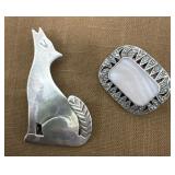 2- .925 Brooches Wolf And Marcasite