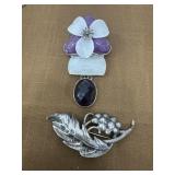 .925 Signed Brooch/ Pendant And Sterling Brooch
