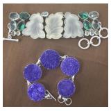 2 - .925 Signed Bracelets Purple And Green Stones