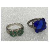 Sterling silver rings- blue & green stones