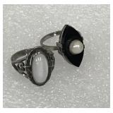 Sterling silver rings- moonstone, black w/ pearl