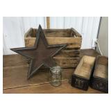Wooden crate, drawers, Star, jar